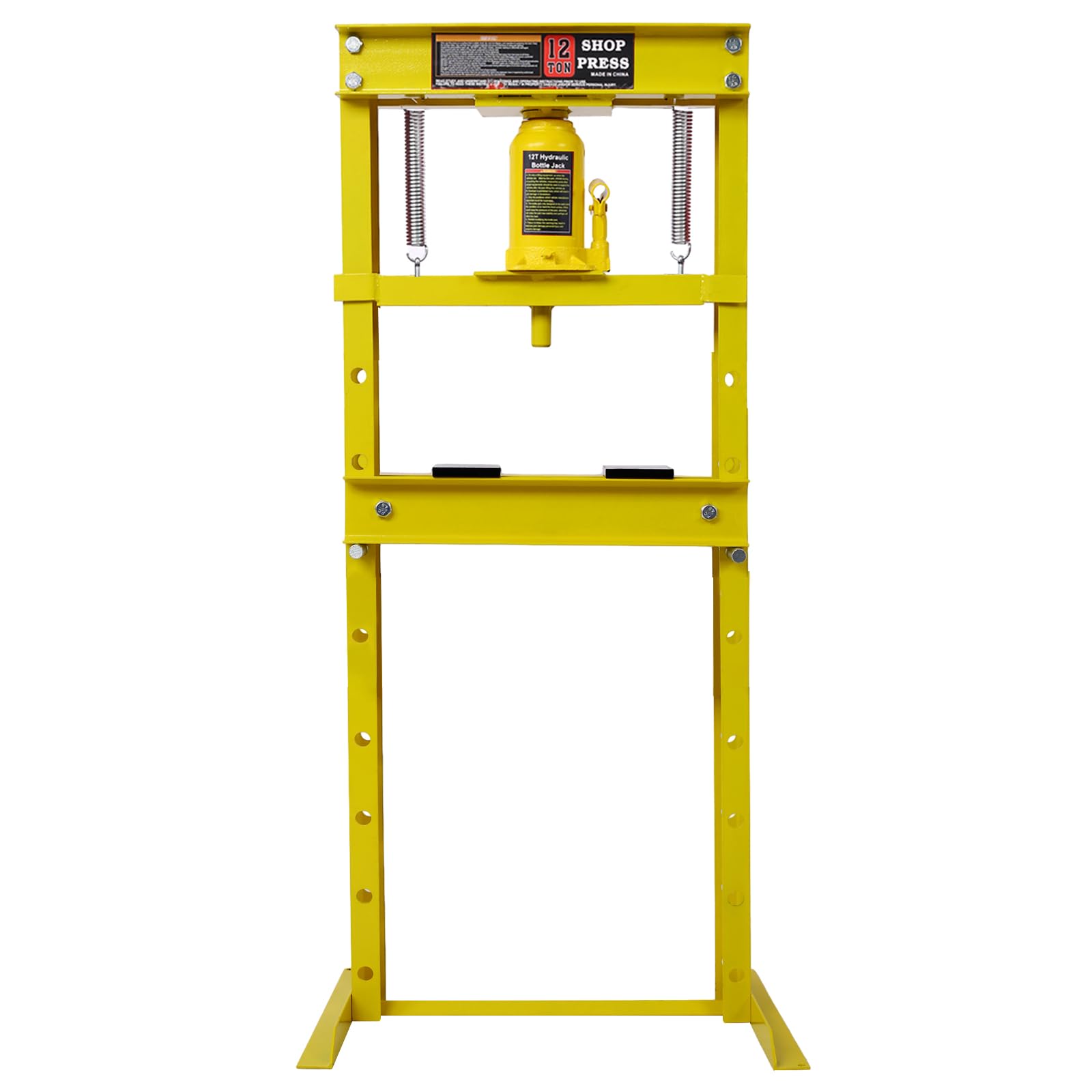 12-Ton Hydraulic Shop Press,H-Frame Floor Mount Hydraulic Press,for Car Repair and Garage,Bending,Straightening,Pressing Parts,Installing Bearings,U-Joints,Bushings,Ball Joints & Pulleys,Yellow