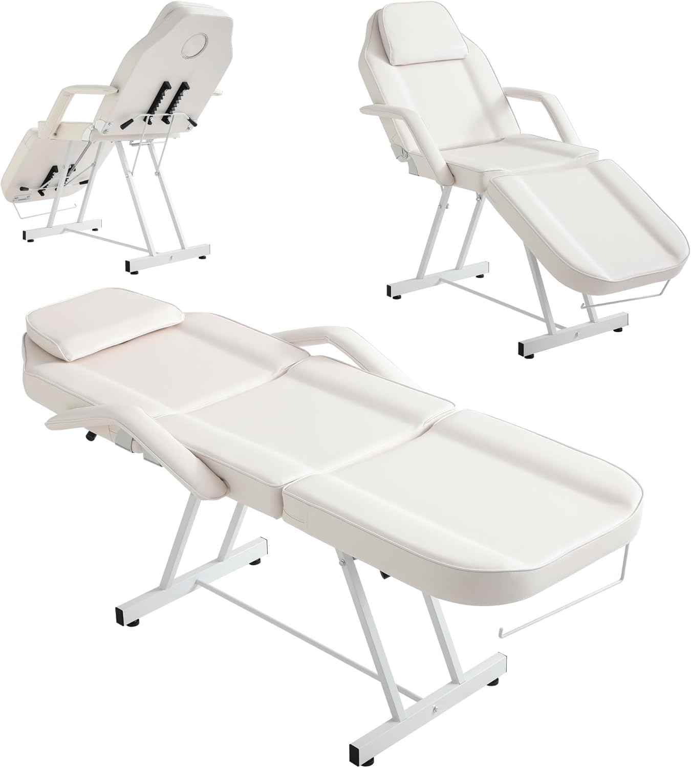 Cama de Masaje Profesional Camilla Masaje Plegable con Taburete 3 Zonas Camilla Estetica Fisioterapia Ajustable Reposacabezas para SPA, Tatuaje, Facial, Pedicure Therapy (Blanco)