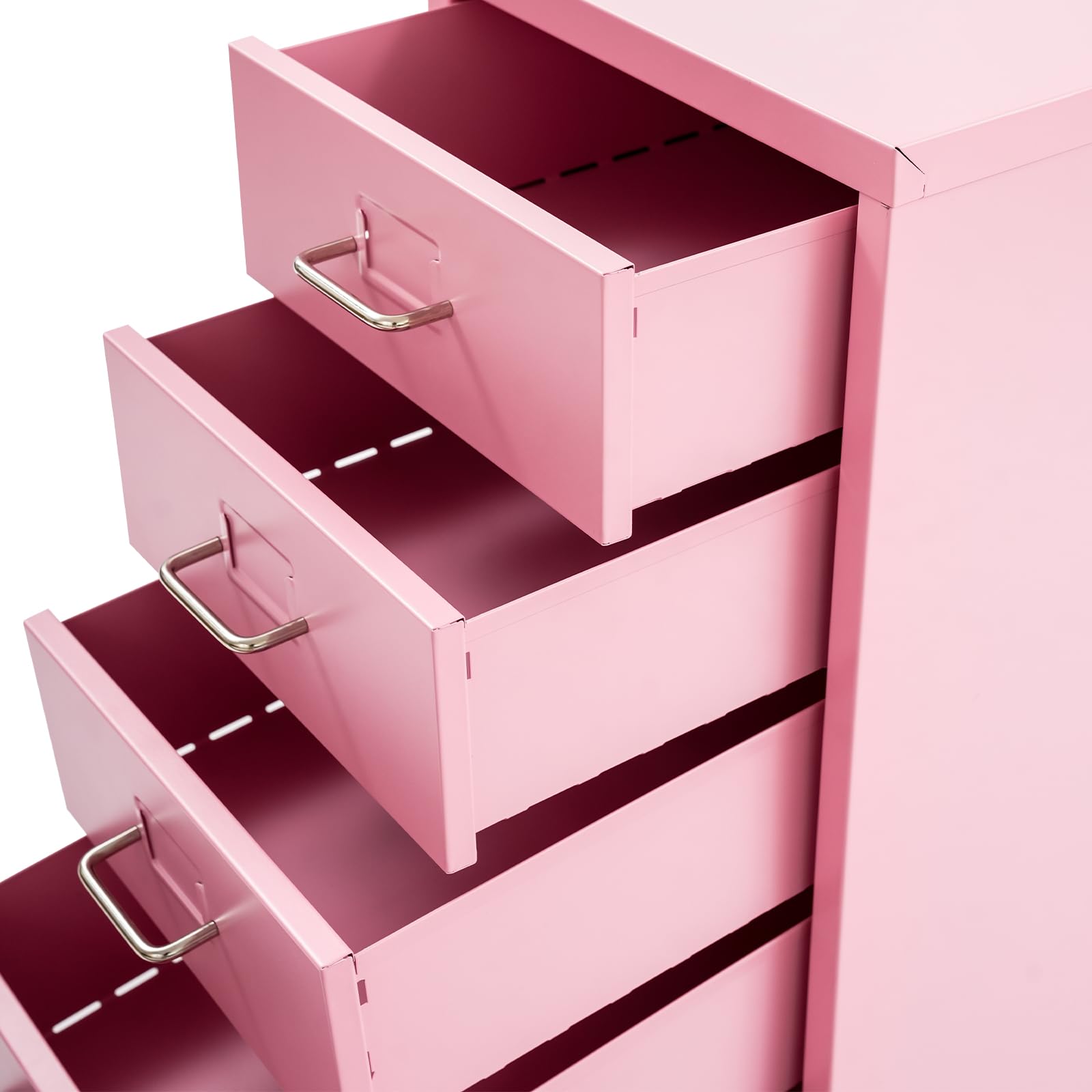 OUKANING Armadio mobile con 5 cassetti e ruote, in metallo, portata 50 kg, 41 x 28 x 69 cm (larghezza x profondità x altezza) per ufficio e soggiorno (rosa)