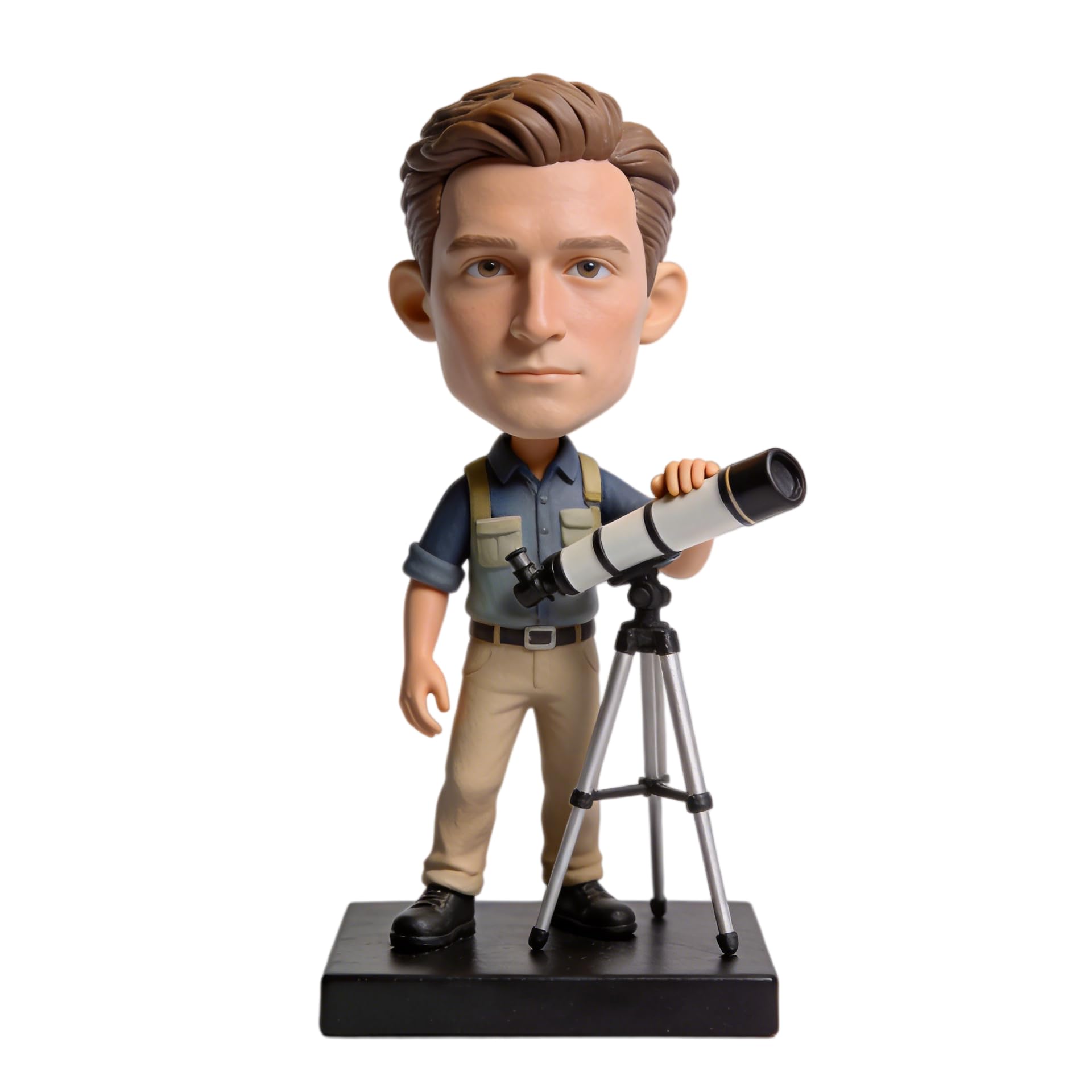 Figura 3D personalizada de astrónomo de la foto, estatua de cuerpo completo hecha a mano de arcilla polimérica con mini telescopio, regalo para los amantes de la astronomía, decoración de escritorio