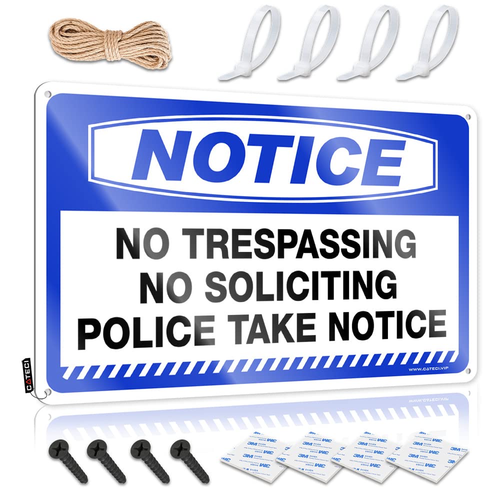 STWNVOITV Bar Posters Notice No Trespassing No Soliciting Police Take Tin Sign Bbq Signs Outdoor Metal Home Sign(20X30CM)