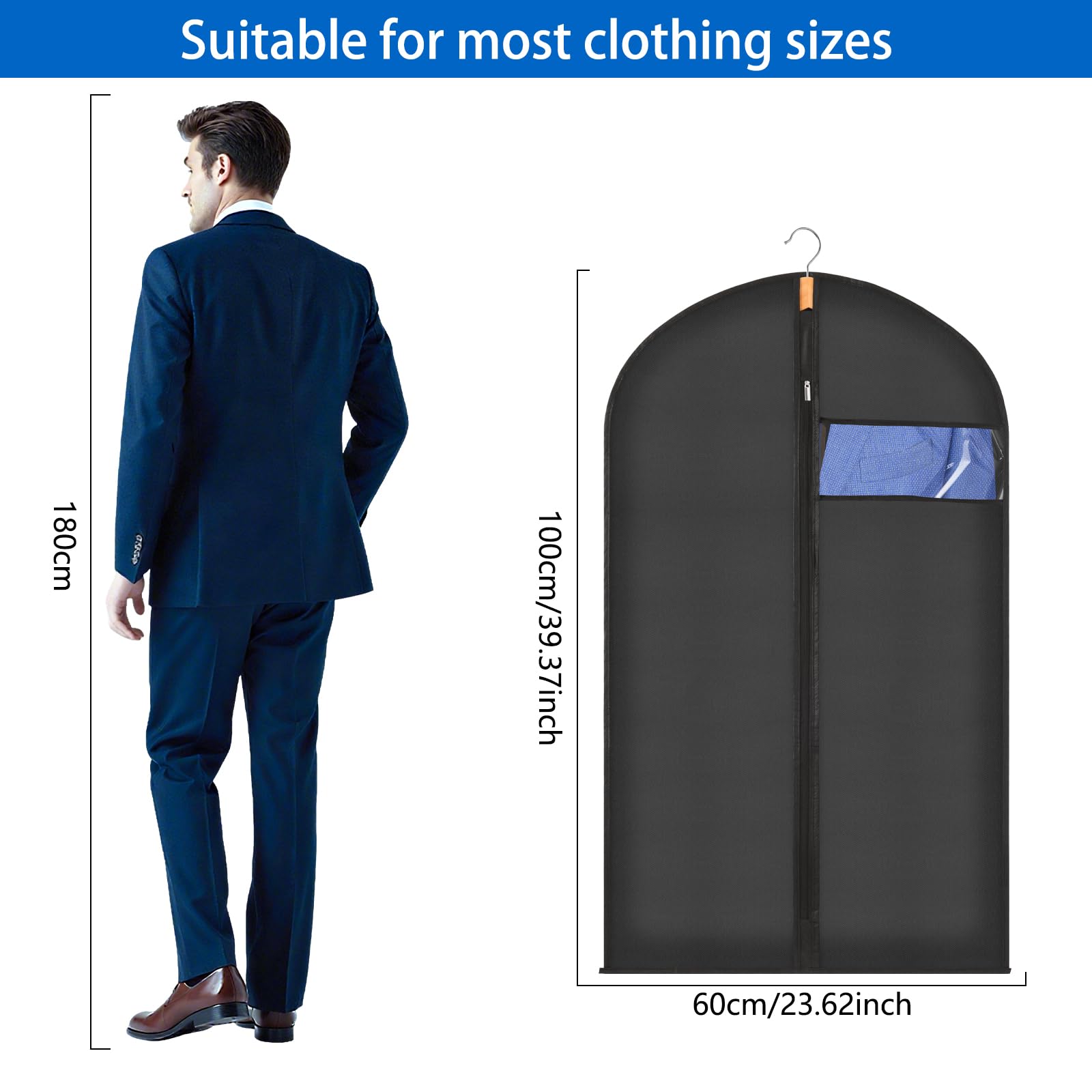 Sevenpers 6 Pack Suit Bags Garment Bags for Hanging Clothes Waterproof Dustproof Moth-proof Clothes Covers with Zip - Image 2