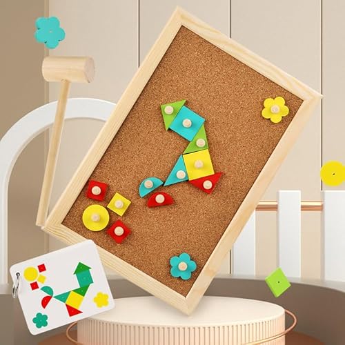 Hammerspiel für Kinder ab 3 Jahre,Motorikspielzeug Hammer und Nagelspiel mit Korkplatte und Mehrfarbig Blöcke,Holz Puzzle Spielzeug die Motorischen Feinmotorik und Kreativität des Kindes Geschenke