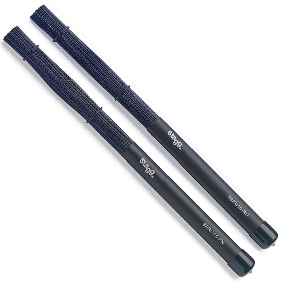 STAGG SBRU15-RN Polybristle Nylon Brushes with Black Rubber Handle Grip, 150 bristle