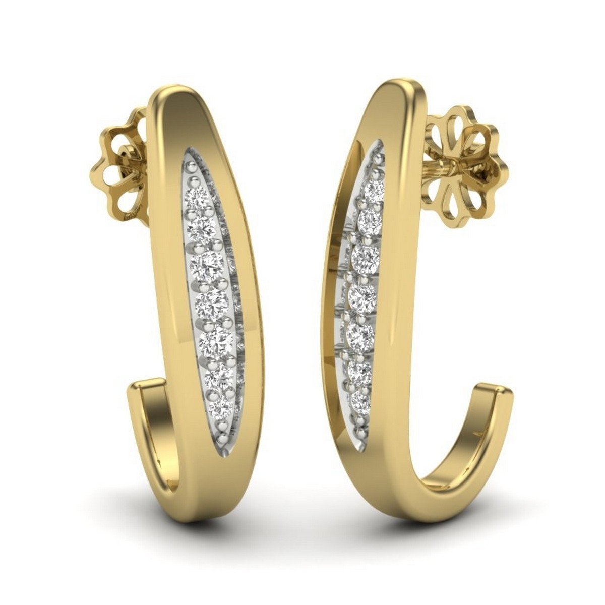 kuberbox 18KT Yellow Gold Diamond Serene Half Hoop Earrings for Women-picture-19