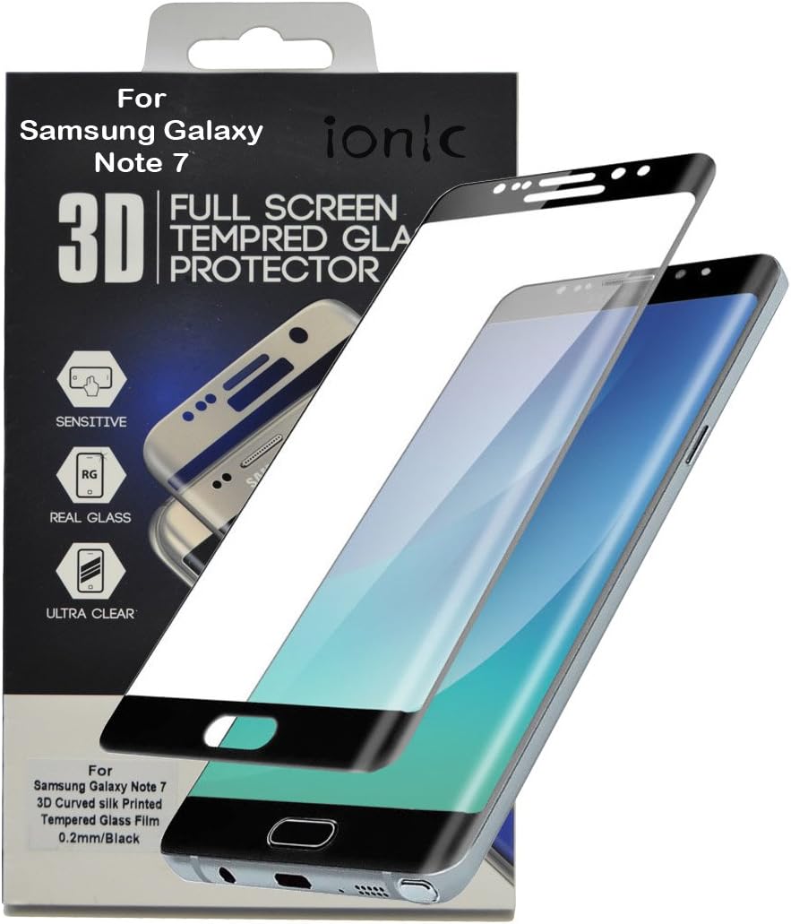 Ionic Samsung Galaxy Note 7 Screen Protector Film 3D Tempered Glass 2016 Smartphone(Black Trim) [Lifetime Replacement Warranty]