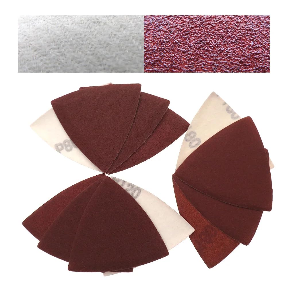 Hojas de lija Almohadillas de lijado autoadherente 60 hojas de lija de 80 x 80 x 80 mm, papel de lija rojo triangular con gancho y bucle, disco de lijado abrasivo de grano 80 a 400 for lijar madera(18