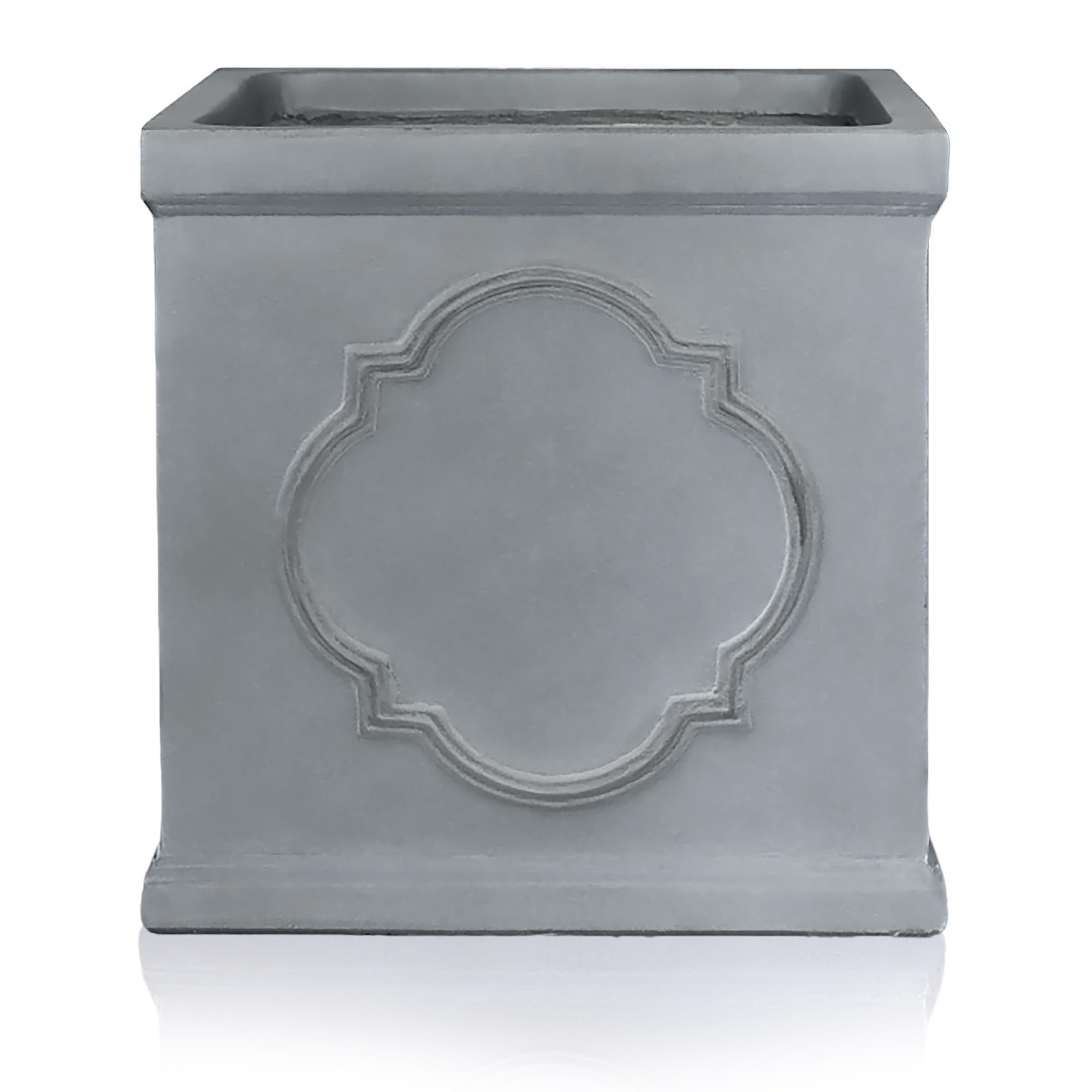IDEALIST 30cm Square Plant Pot | Leaden Grey Reinforced Stone Garden Planters with Drainage Holes | Faux Lead Windsor Box L30 W30 H30 cm, 27 litres