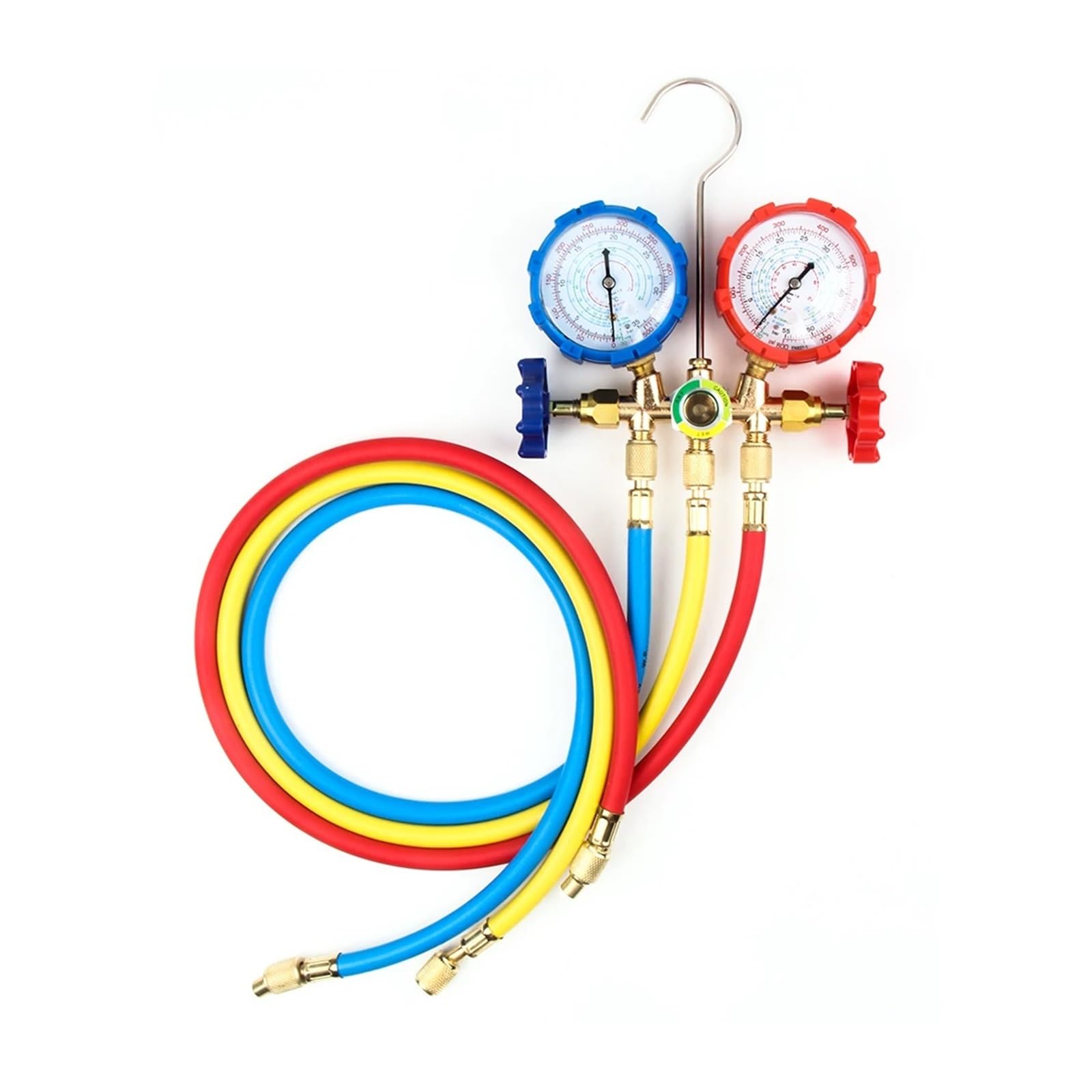 R410A R22 R134a R404A Misuratore del tubo a collettore HVAC A/C Servizio di riempimento di raffreddamento con tubi flessibili Raccordi regolabili Adattatore barattolo di scarico (Modello 3)