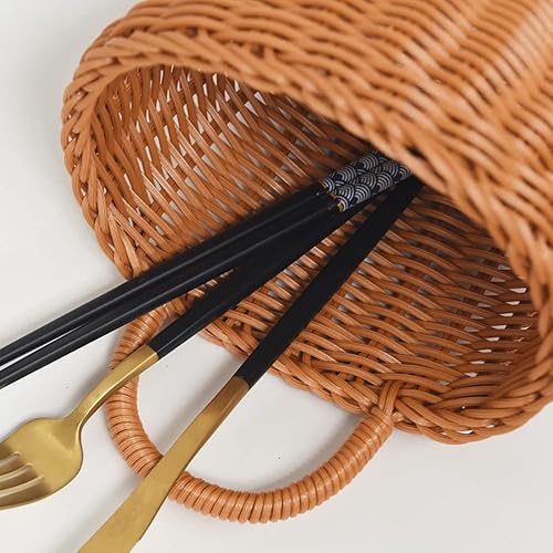 Vista 8 de Cesta de almacenamiento tejida colgante, cesta de pared colgante de mimbre artificial, cesta de almacenamiento portátil para colgar en la pared