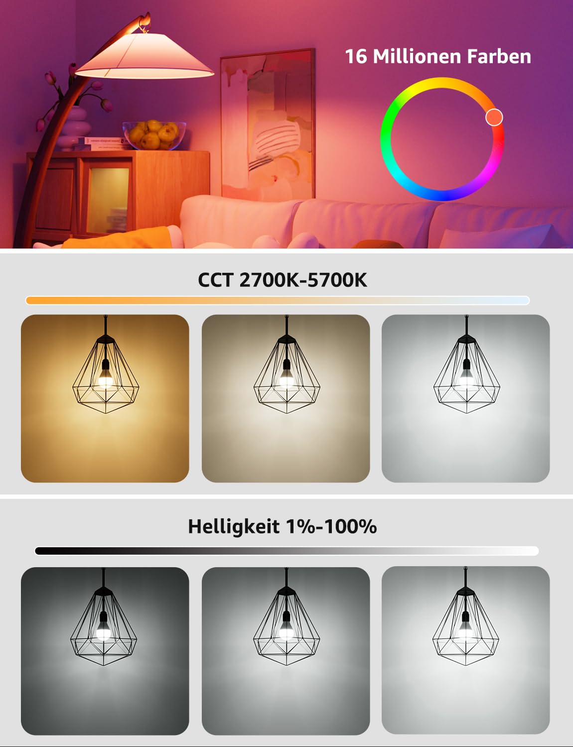 Lepro Smart E14 LED BP1 G45, Personalisierter KI-Lichtdesigner, 4.9W 470LM RGB+CCT, Dimmbar, Kompatibel mit Alexa/Google, Musik Sync, WiFi & Bluetooth, KI-Ambientebeleuchtung, 4er Pack
