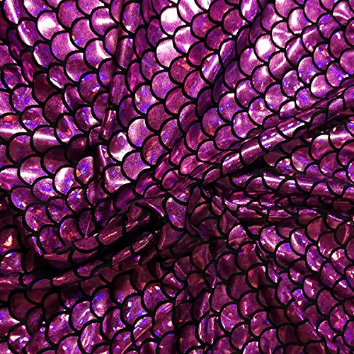 Large 1/2" Mermaid Scales Fabric 4 Way Stretch Spandex 58“ Sold by The Yard (3 Yards Continues, Purple)