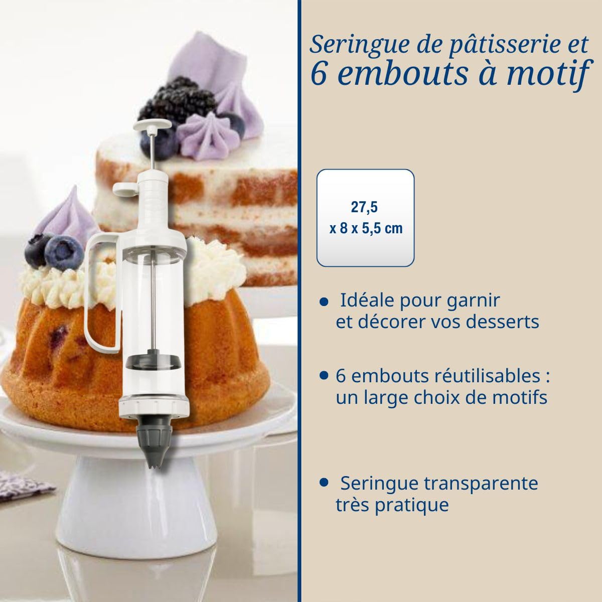Seringue à Décorer Dr. Oetker Avec 6 Embouts - Ustensile Pâtisserie 200ml