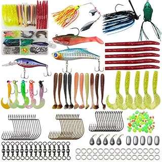 Freshwater Fishing Tackle Starter Kit, 161pcs Bass Worm Soft Lures Set with Tackle Box Including Fishing Worms, Jigs, Hooks, Swivels for Bass Walleye Trout Catfish