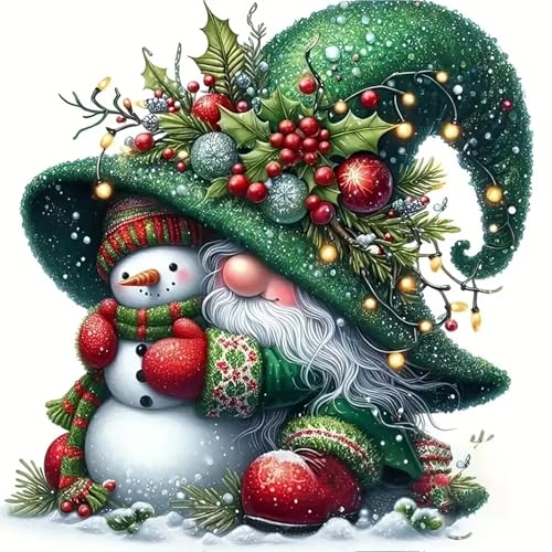 Christmas Gnome Snowman Diamond Painting Kits for Adults 5D Diamond Art Kits for Adults Beginners DIY Full Round Drill Diamond Dot Painting Gem Art Kits for Adult Home Wall Decor 13.8x13.8 Inch
