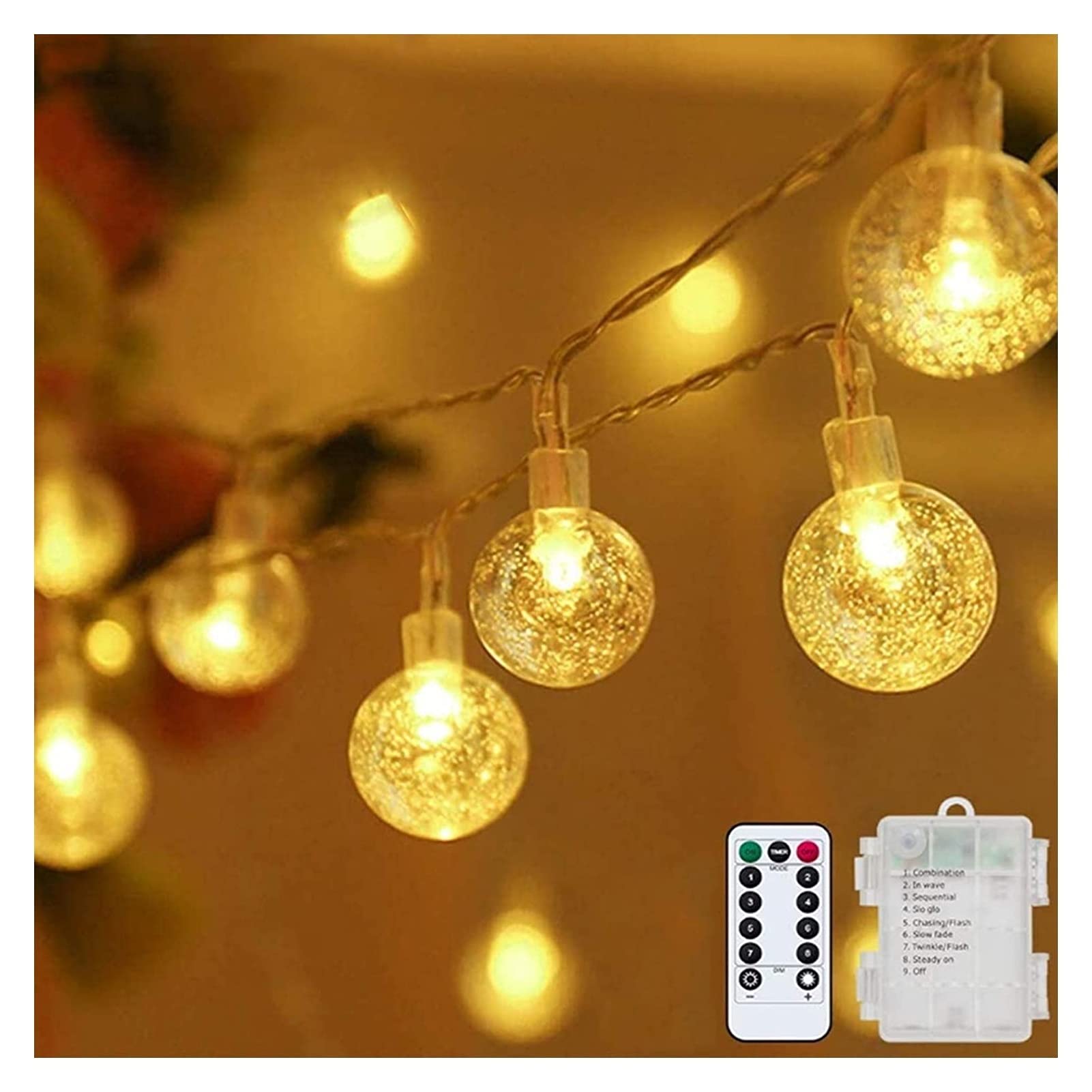 Guirnalda de luces de globo con control remoto, 32 pies, 80 LED, impermeable, para interiores y exteriores, para decoración del hogar, fiesta, patio, jardín, boda