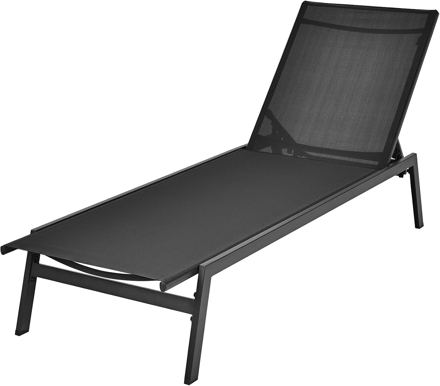 Giantex Chaise Lounge Chair Patio Chaise Lounger with 6-Position Adjustable Backrest and Breathable Fabric, Outdoor Recliner for Patio, Poolside, Backyard and Garden (1, Black)