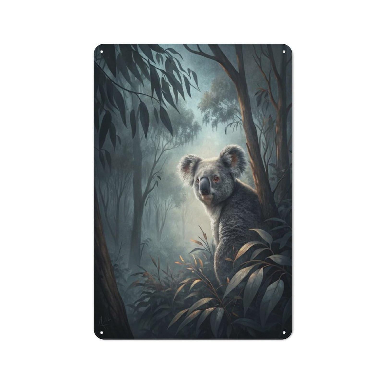 Junmoney Style-5 Koala In A Misty Forest Workshop Style Metal Wall Decor 30X20cm, Garage Metal Sign For Workshop, Basement, Shed Or Games Room