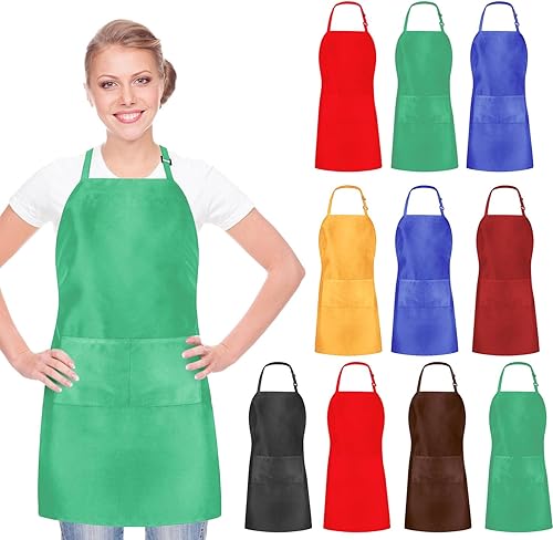 1020 delantales lisos a granel, delantales coloridos ajustables con 2 bolsillos para pintar, manualidades, barbacoa, cocinar