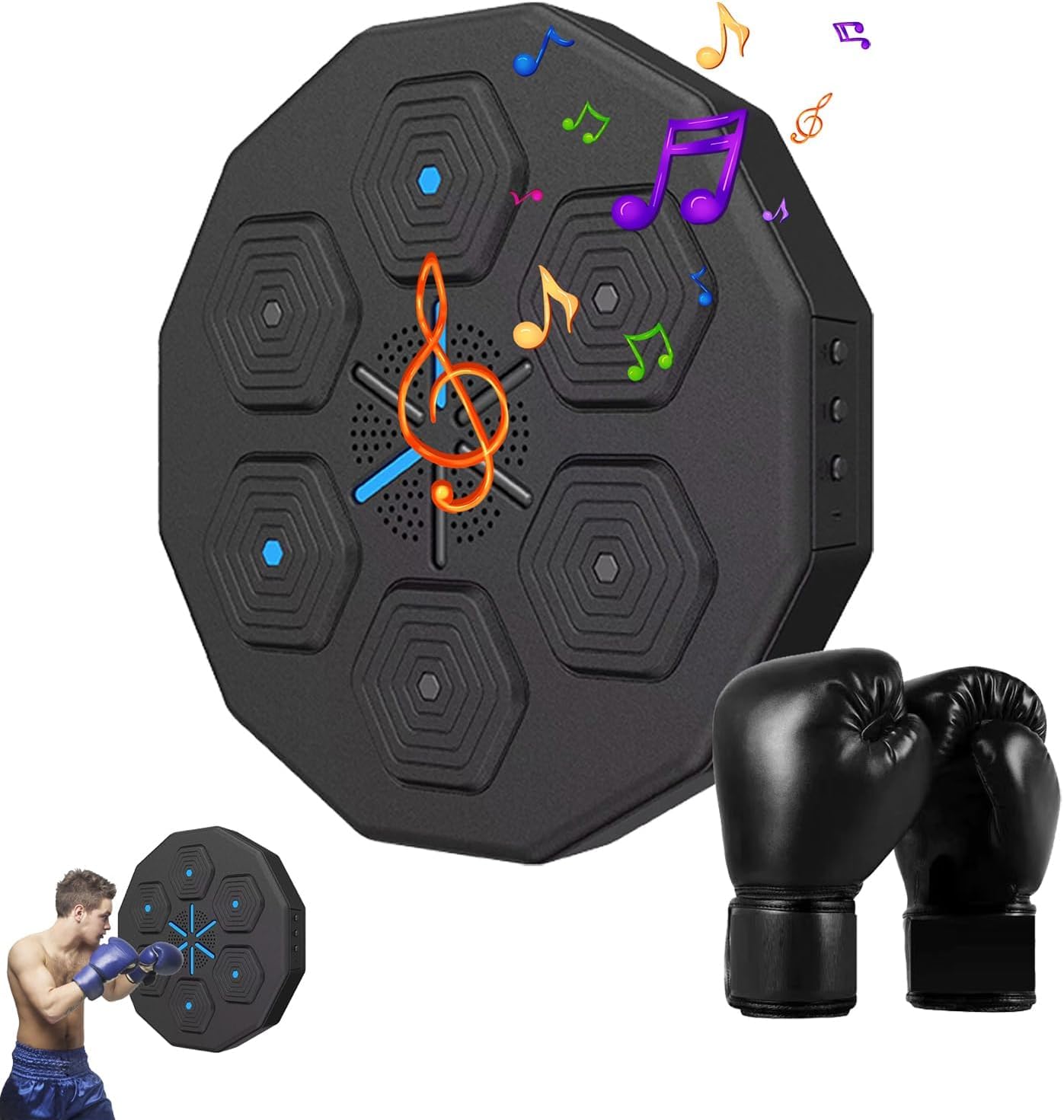 Inteligentna maszyna bokserska Bluetooth, montowany na ścianie, sprzęt fitness z muzyką i efektami świetlnymi, zawiera rękawice bokserskie do treningu w domu