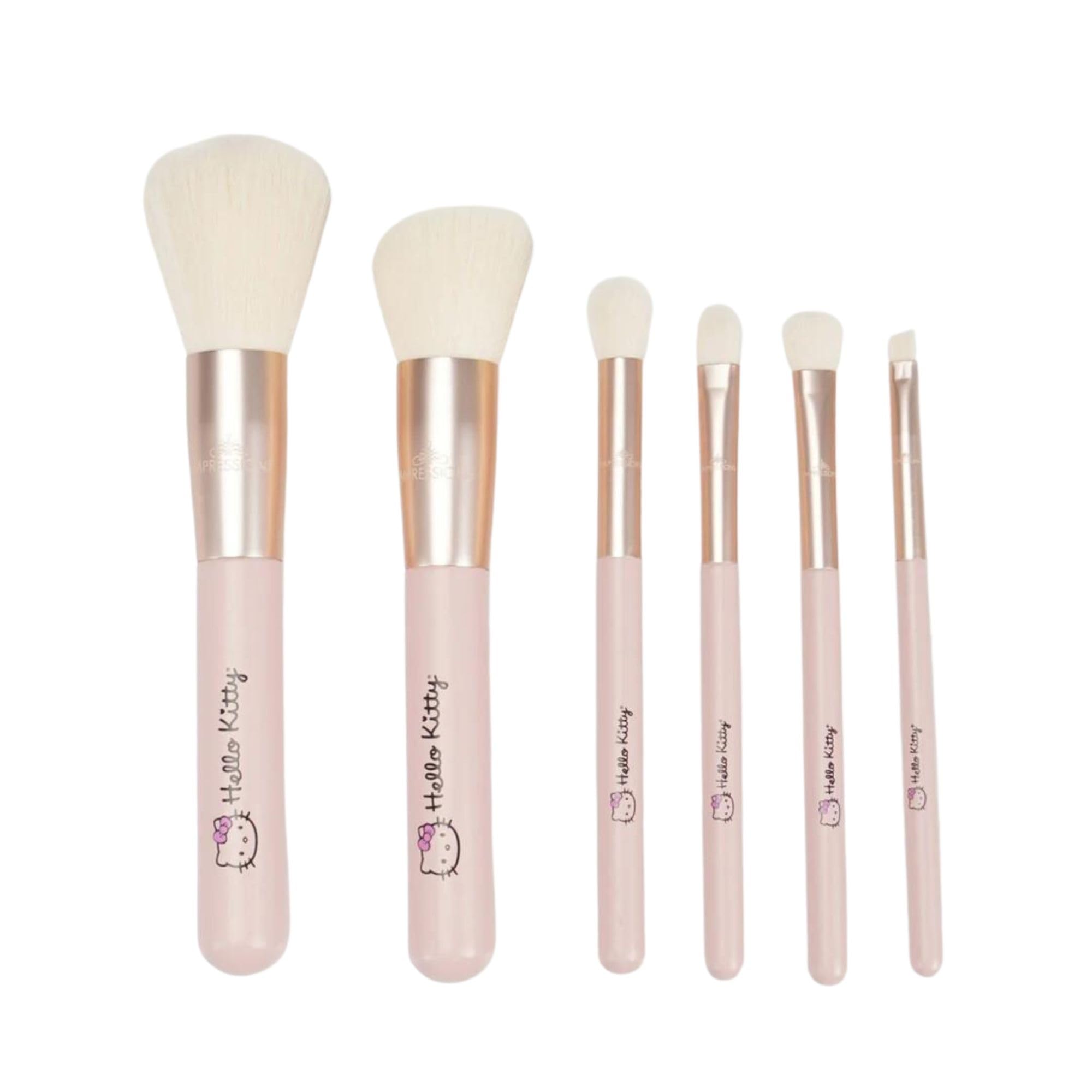 Impressions Vanity Hello Kitty The Core 6 PCs Makeup Brush set with Aluminum Ferrule, Super Soft Makeup Brushes for Foundation, Face Powder, Blending, Defined Shadow, Eye Shadow, and Liner (Pink)