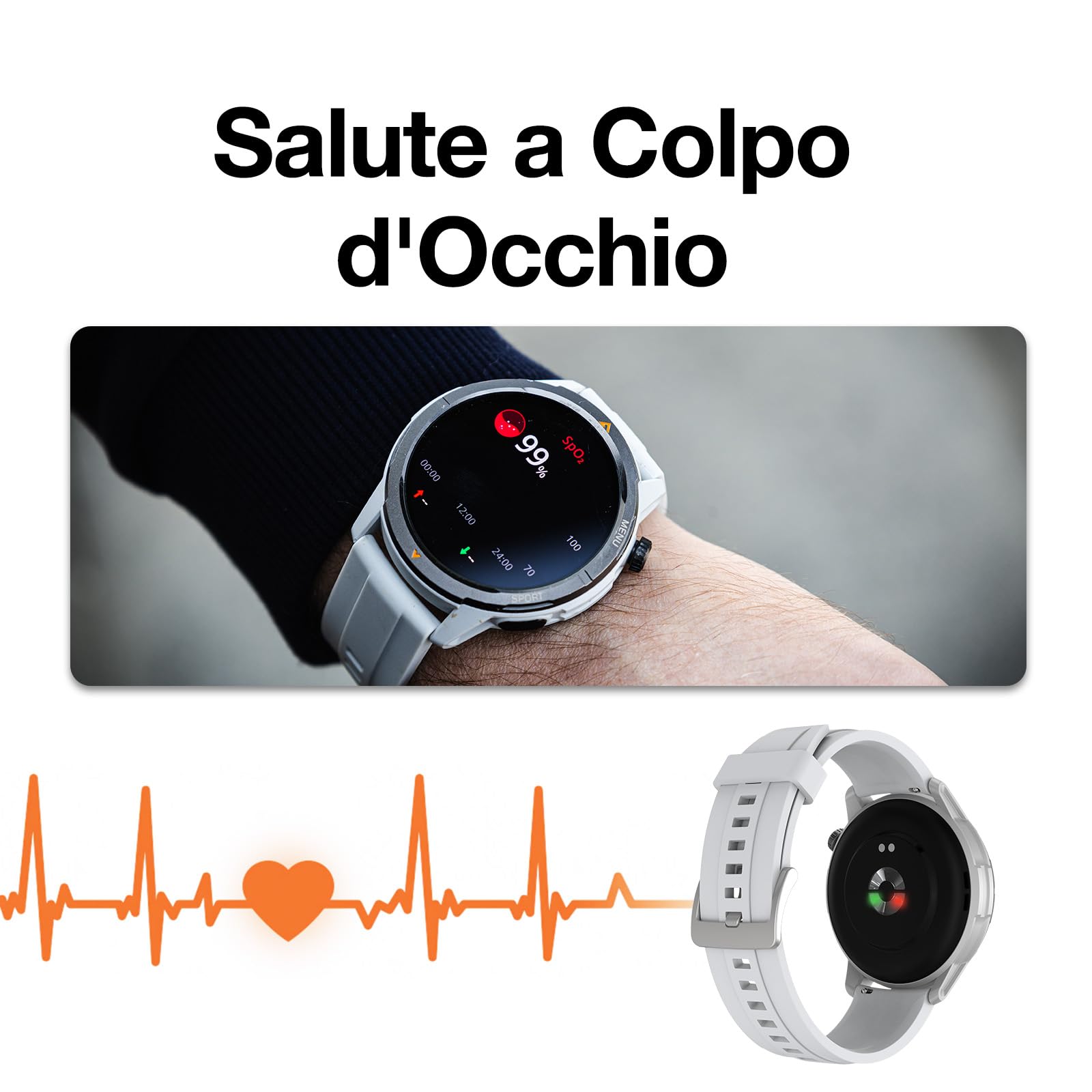 AGM Legion Smartwatch Uomo Donna, Orologio Intelligente Fitness con GPS/Chiamate Bluetooth, Impermeabile 5 ATM/Display AMOLED 1,43"/Monitoraggio Salute/100+ Modalità Sportive/300 mAh Batteria/Grigio