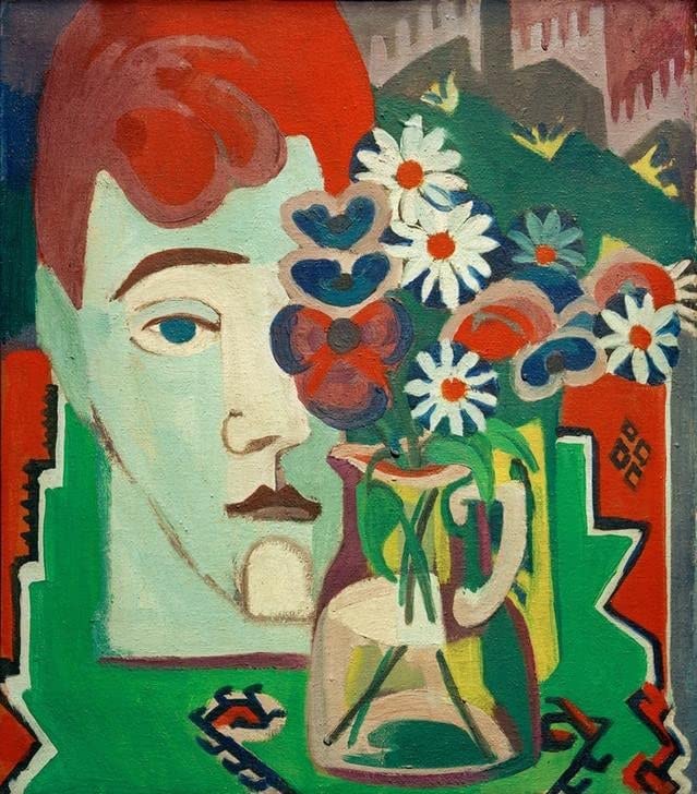 Toile Tête avec fleurs de Kirchner poster d'art premium 50x70