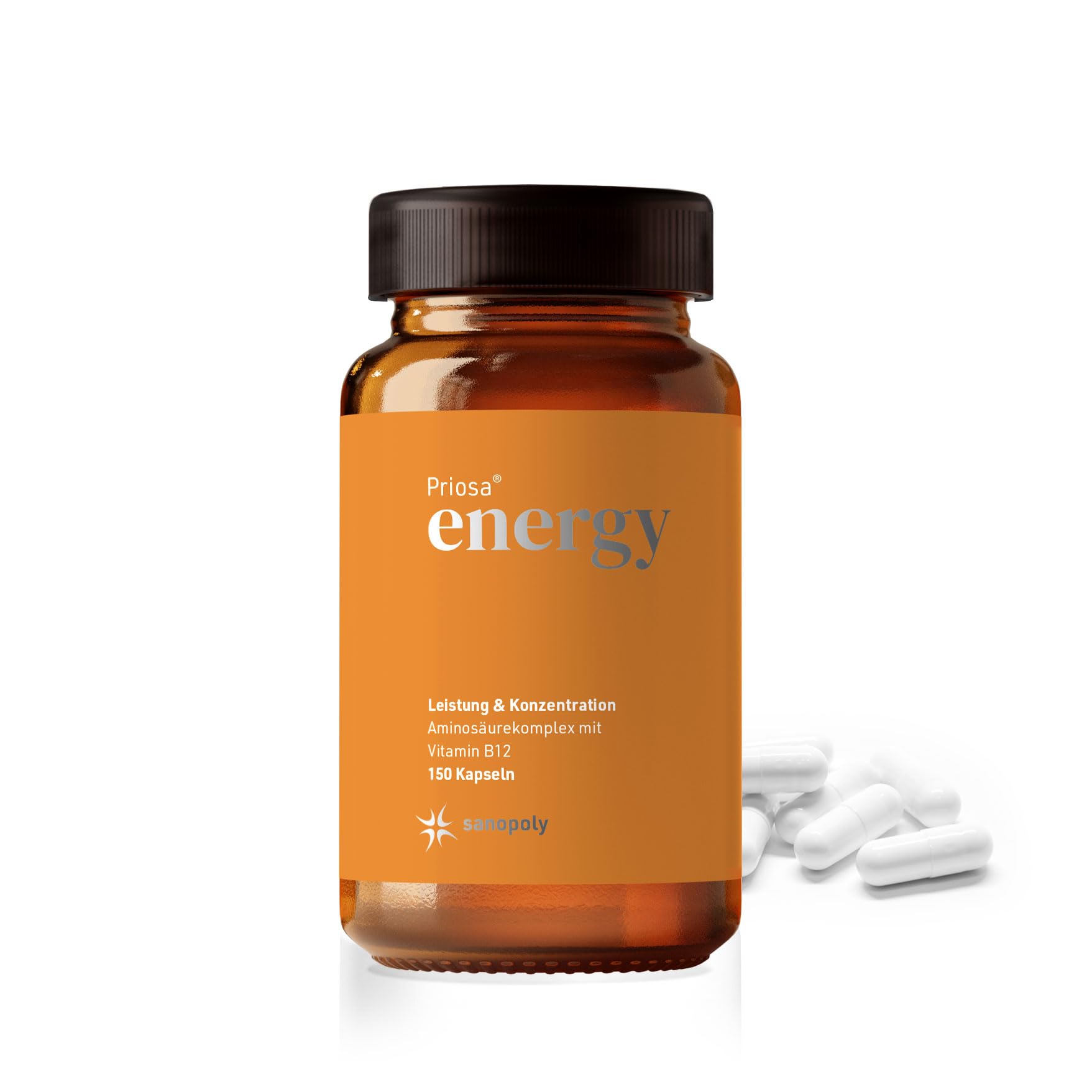 Priosa® energy 150 vegane Aminosäure Kapseln I BCAA Kapseln Unterstützen die normale Muskelfunktion I 16 eiweißbildende Aminosäuren I durch unabhängige Gutachter geprüft