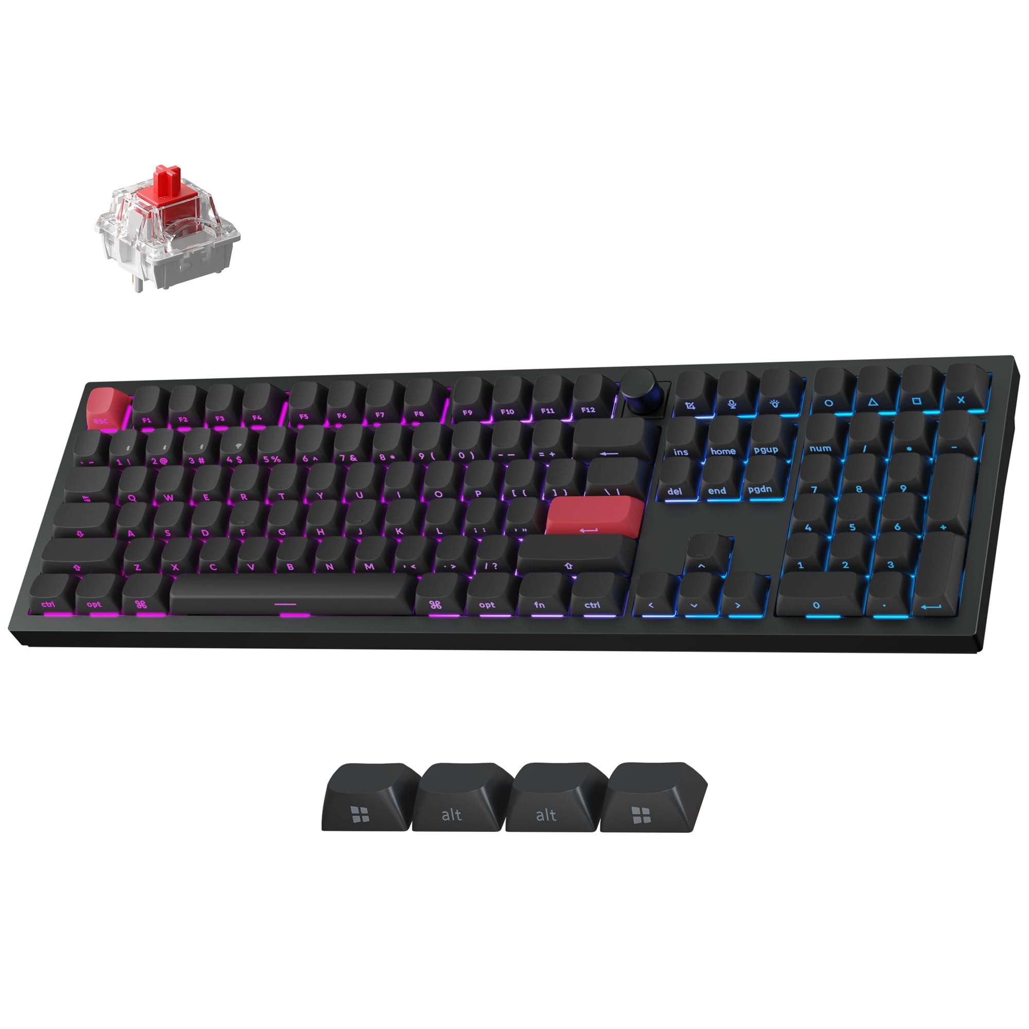 Keychron Q6 Max Side Printed QMK/Launcher Wireless Bluetooth/2.4 GHz/USB-C Mechanical Keyboard, Full Size Programmable Knob, RGB Backlit Hot-Swappable Gateron Red Switch for Mac Windows Linux - Black