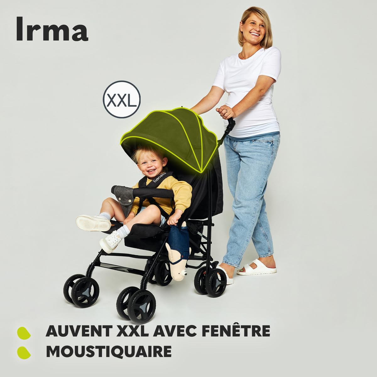 LIONELO Irma poussette canne à 15 kg (0 à 36 mois), légère et compacte, réglage du dossier jusqu’à la position couchée, grand panier système de pliage rapide, moustiquaire, chauffe-pieds