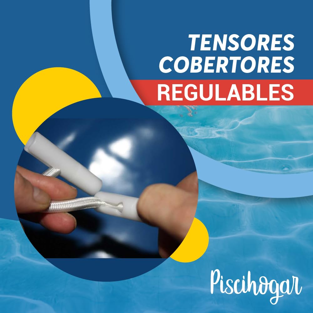 PisciHogar Tensores Lona de Piscina. Goma elástica de Gran Resistencia para el cobertor de Invierno. Regulables. (50 und, Blanco)