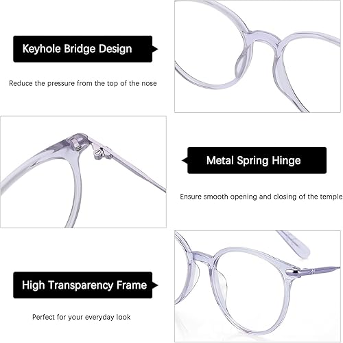 Miniatura 5 de ZENOTTIC Gafas ópticas redondas con marco transparente, lentes transparentes, lentes sin receta para mujer