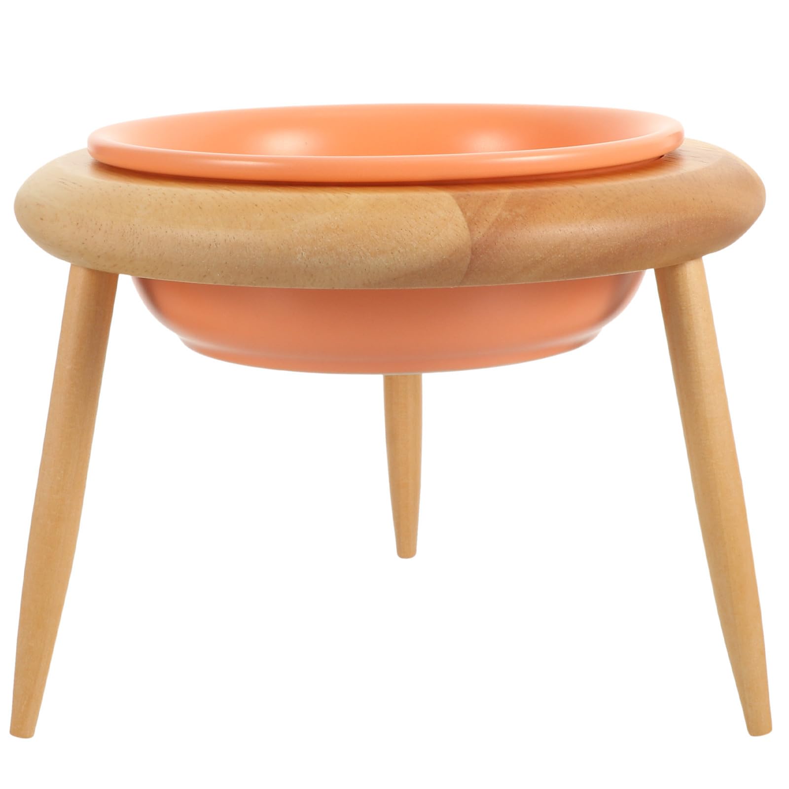 Comedero Elevado para Gatos y Perros, Cerámica con Soporte de Madera