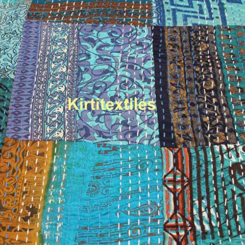 Image of Silk Hand Made Design Kantha Quilt Blanket, Bed Cover, Bedspread (Size 90X 108) - Multicolour