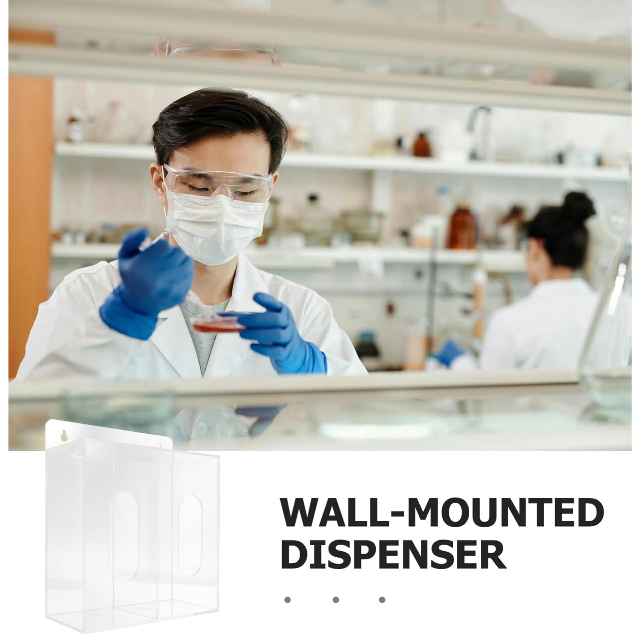 Mobestech Dispensador de Guantes y Acrílico, de Pared, con 2 Compartimentos, Adecuado para Laboratorios y Uso Profesional