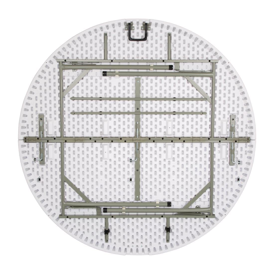 Bolero Table pliante ronde, 5 pieds de diamètre, blanche, plateau en polyéthylène avec cadre et pieds en acier, 740(H) x 1530(Ø)mm, résistante aux UV et à la pluie, CC506