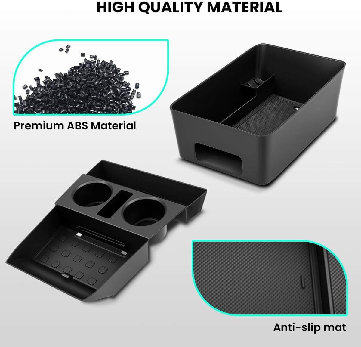 2PCS Center Console Organizers Tray Compatible with Hyundai Santa Fe 2024 2025 2026 Accessories, Armrest Storage Box + Lower Center Console Tray with Cup Holder Insert for 2024 2025 Santa Fe