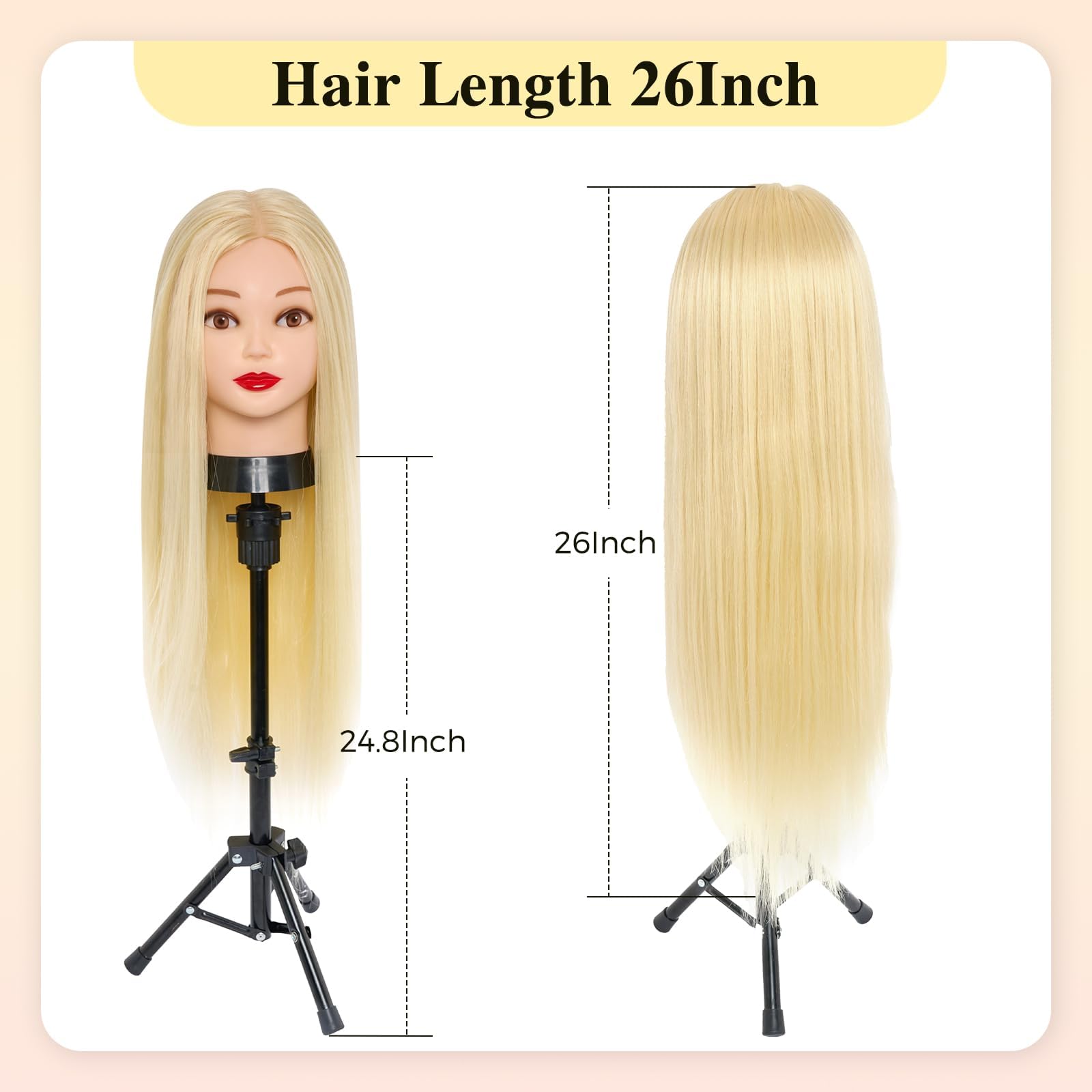 Głowica fryzjerska ze stojakiem, 50% naturalne włosy, Neverland, głowa do ćwiczeń, 66 cm, fryzury, główki treningowe dla fryzjerów, uchwyt na blond it + zestaw do samodzielnego wykonania włosów