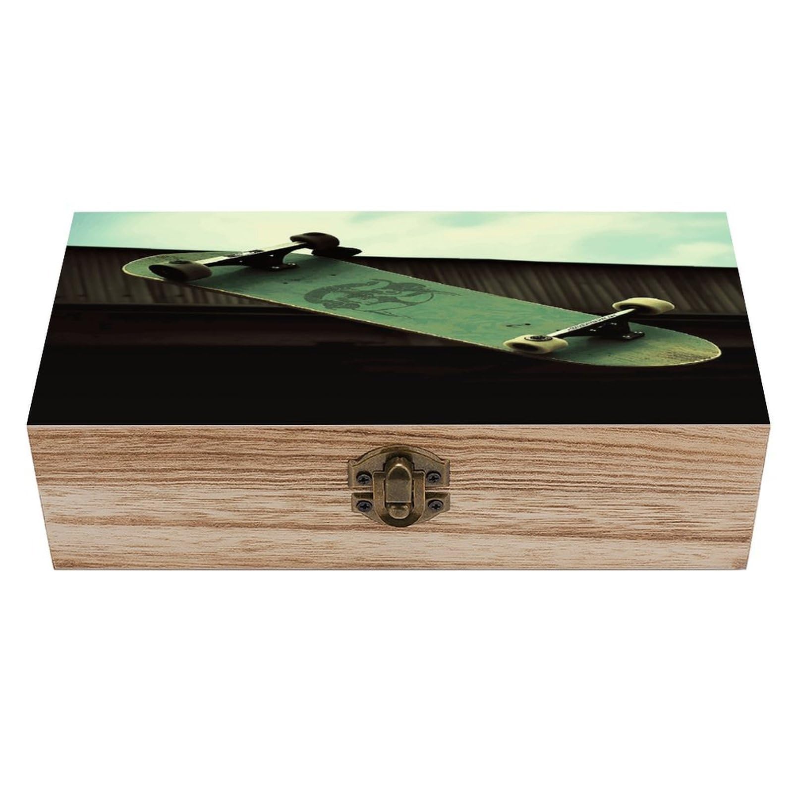 Adfgyerh Style Skateboard Bins Solid Wood，Jewelry Box Retro And Exquisite，Storage Box Used For Storing Photos, Souvenirs, Letters, Gifts, And Jewelry.