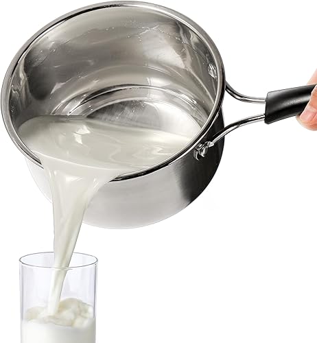 Miniatura 4 de ZEAYEA Cacerola con tapa de vidrio, sartén para leche de acero inoxidable de 2 cuartos de galón con mango largo a prueba de calor, olla pequeña de