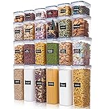 Airtight Food Storage Containers with Lids, Vtopmart 24 pcs Plastic Kitchen and Pantry Organization Canisters for Cereal, Dry Food, Flour and Sugar, Includes 24 Labels,Black