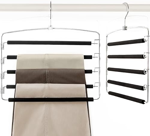 TOPIA HANGER Perchas para pantalones que ahorran espacio, paquete de 2 organizadores de pantalones con brazo oscilante para armario, organizador