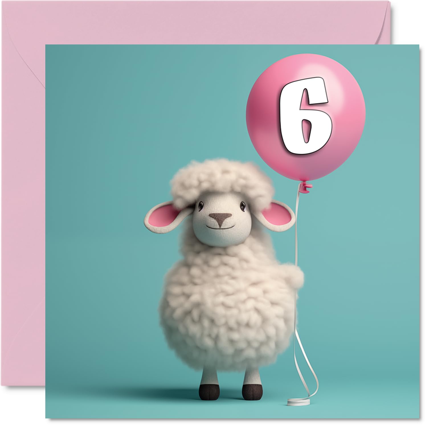 6th Birthday Card for Girls and Boys, Sheep Balloon