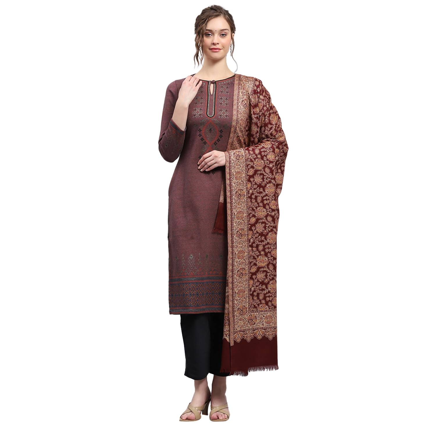 Monte Carlo Womens Self Design Red Shawl-picture-14
