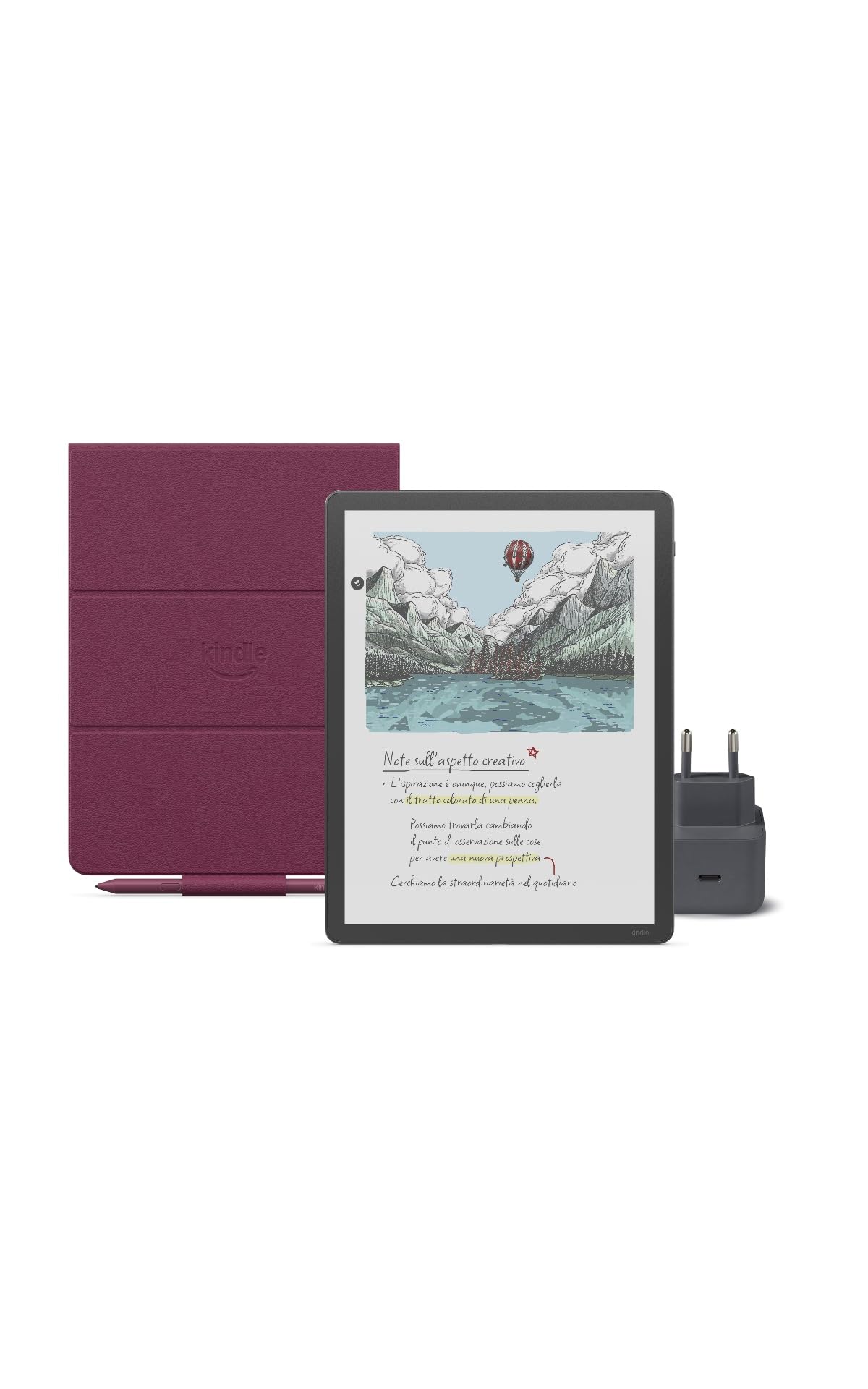 Amazon Kindle Scribe Colorsoft 64 GB (Grafite) + Penna Premium + Custodia | In pelle di prima qualità (Porpora) + USB-C Caricabatterie