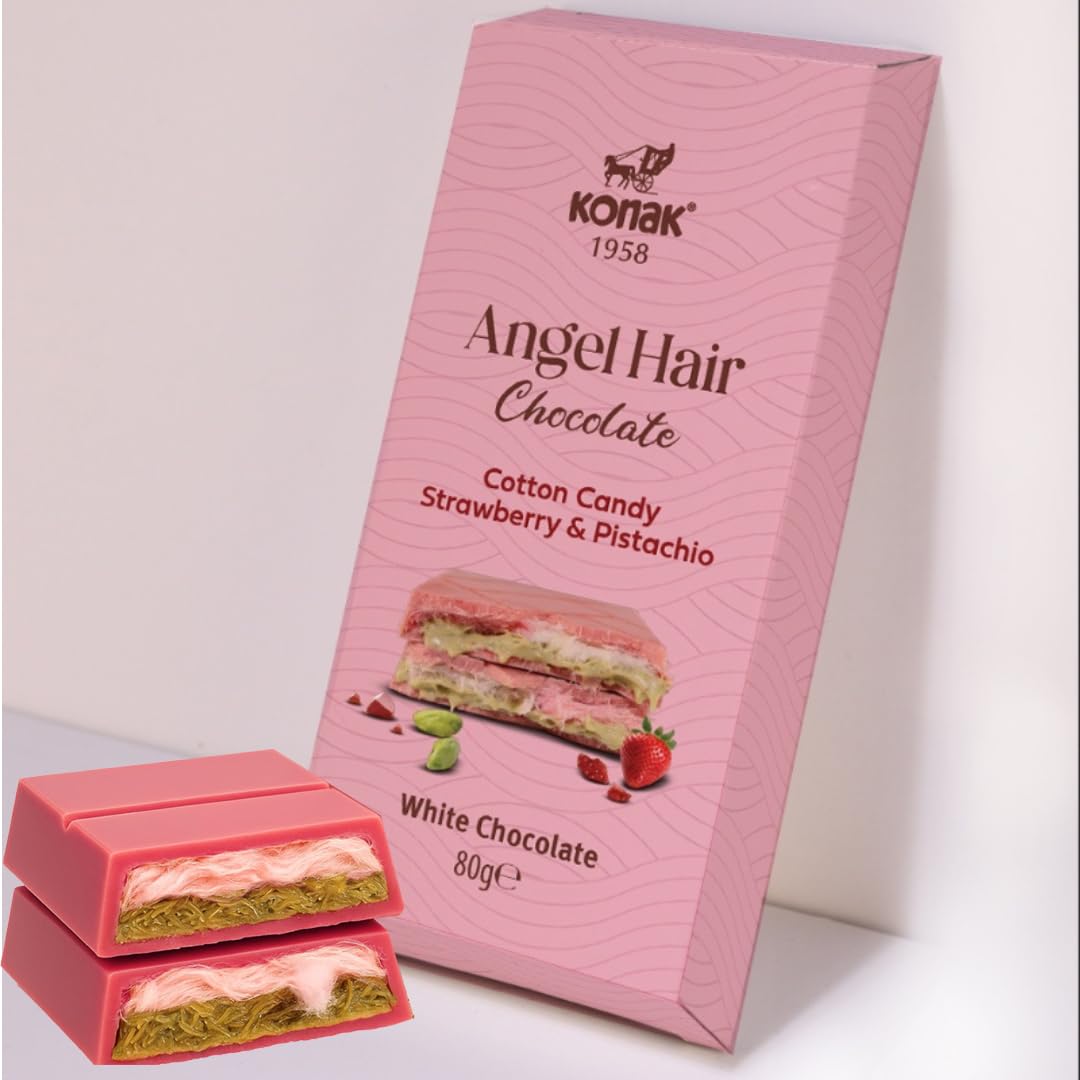 Angel Hair Dubai Chocolate Bar – Pink Cotton Candy Chocolate with Cream Filling, Raspberry White Chocolate & Pistachio Cream, Premium Gourmet Dessert