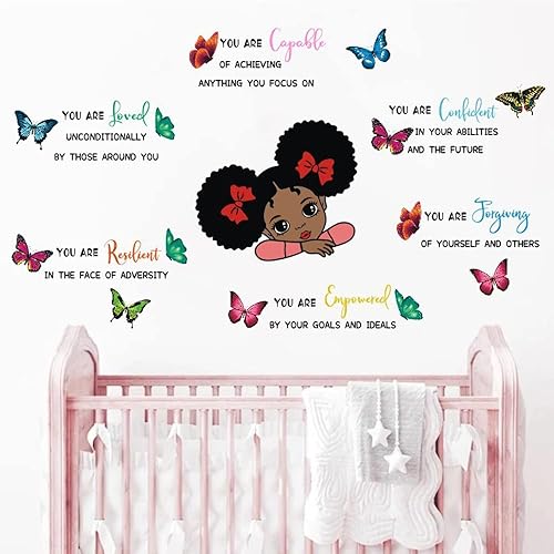 Miniatura 5 de Black Girl Magic You Are Capable Confident - Calcomanías de pared con citas inspiradoras de mariposas, color rosa Room Deor, texto motivacional para