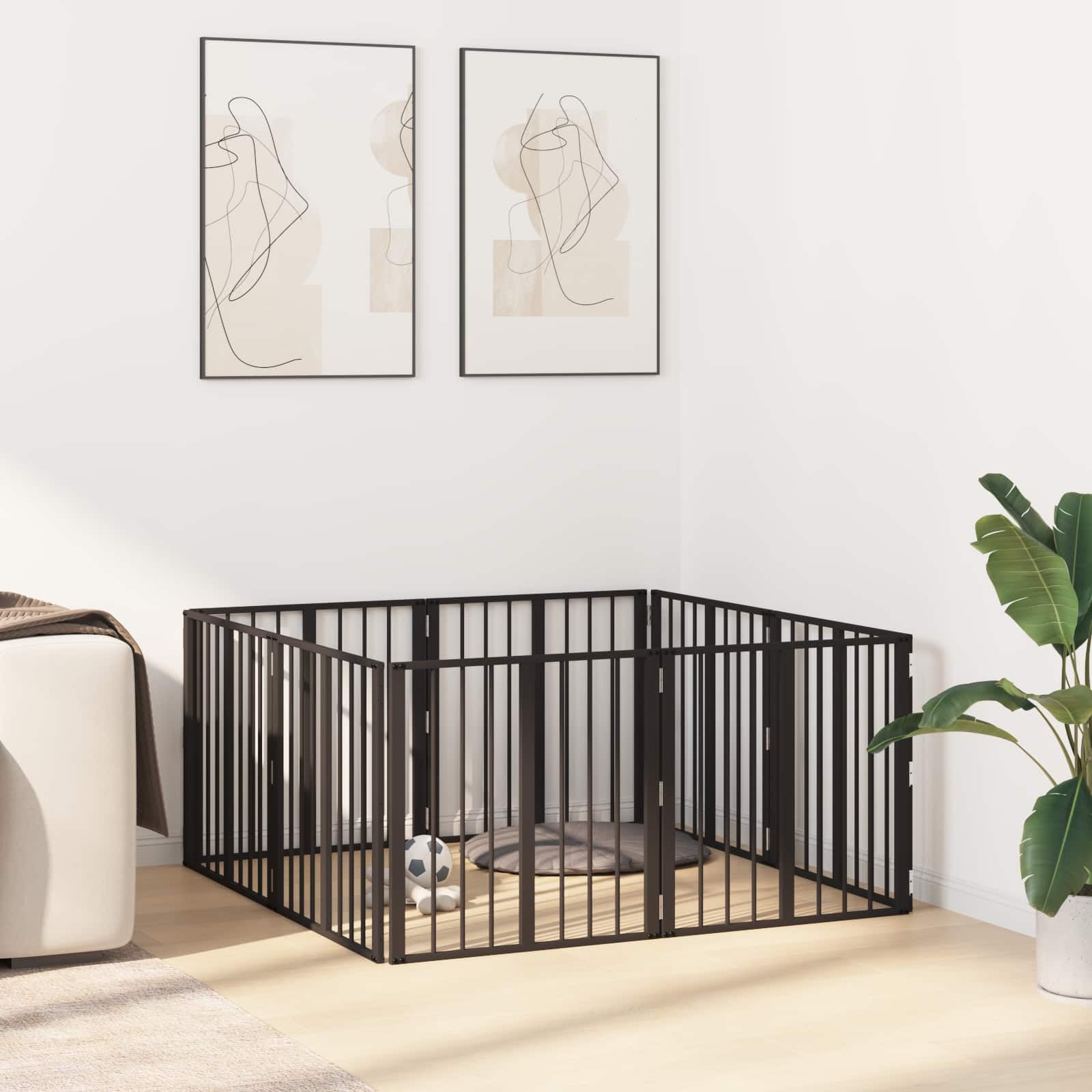 Portería para perros de acero galvanizado, color negro, 8 unidades, 60 x 60 cm, plegable, portátil, versátil para cachorro, perro, recinto de salida, parque, protección y seguridad en el