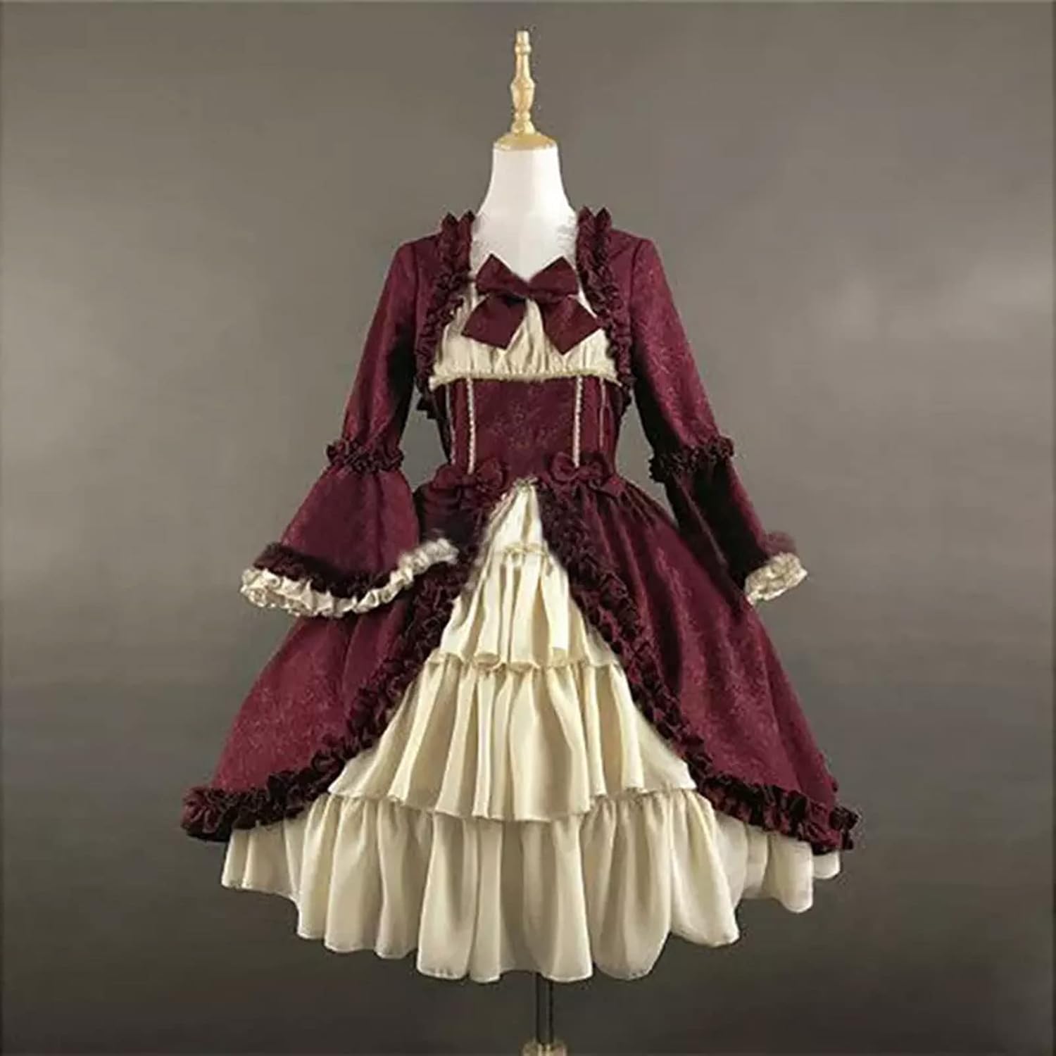 Womens Victorian Rococo Ball Gown Gothic Lolita Dresses Trumpet Sleeve Bow Tie Renaissance Medieval Princess Costume