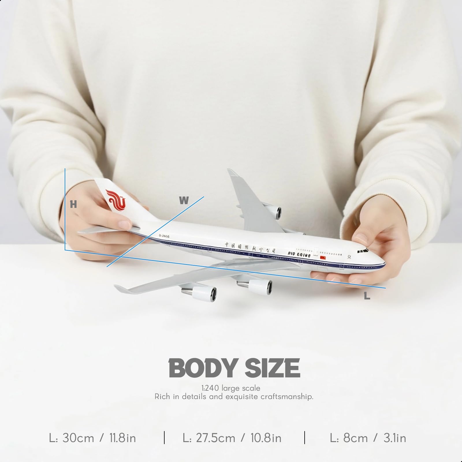 1/240 Air China 747 Modèle d'avion Boeing 747 avec support (longueur 12 pouces) Kit de modélisme préfabriqué pour adultes - Cadeaux créatifs du monde de l'aviation